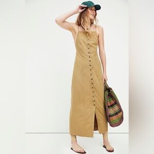 Free People Emma Linen Button Down Open Back Midi Dress Size XS